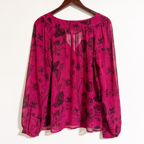 Loft Butterfly Floral Tie Neck Chiffon Blouse - Picture 2 of 10